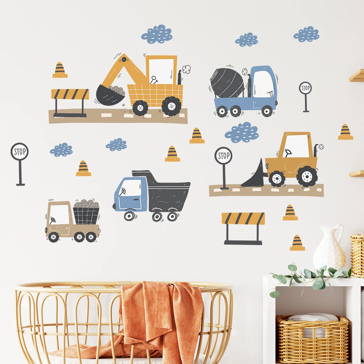 Cartoon Cute Construction Truck Wall Stickers Decoration for Bedroom Wall Decals Home Decore Living Room Wall Art Kids Room