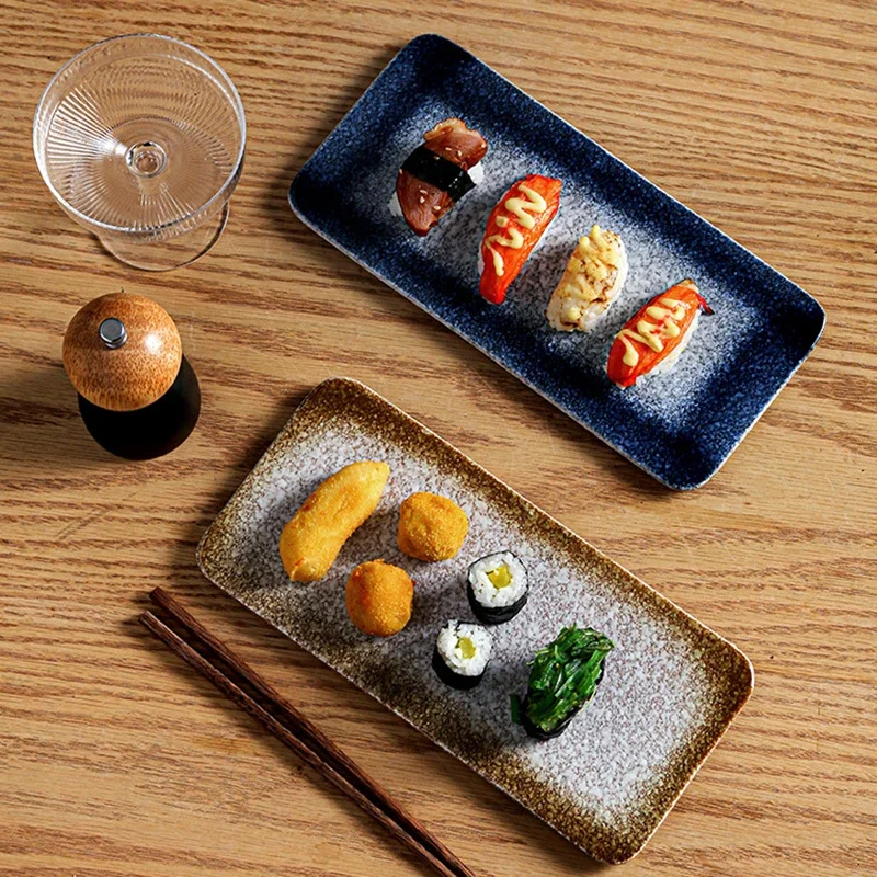 Japanese Kiln Transformed Sushi Plate Long Strip Plate Christmas Colored Glaze Creative Ceramic Snack Rectangular Flat Plate