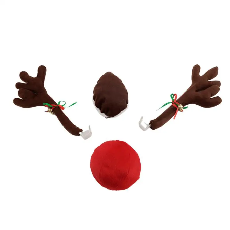 Reindeer Decoration Elk Antler Car Nose Horn Costume Decor Set Rudolph LED Christmas Reindeer Antlers Red Nose Ornaments