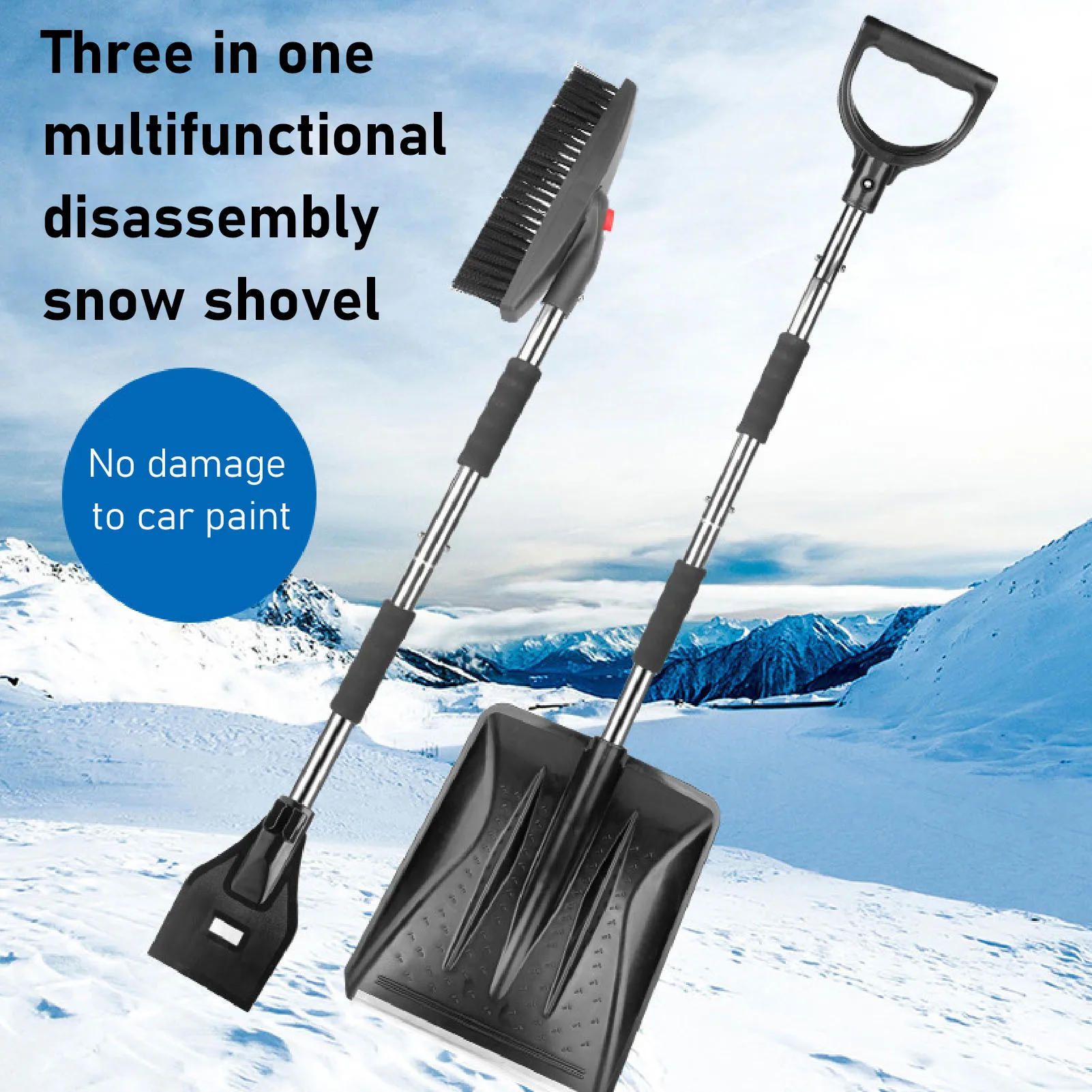 3 In 1 Snow Shovel Set Portable Collapsible Snow Shovel With Ice Scraper Brush For Garden Camping Car