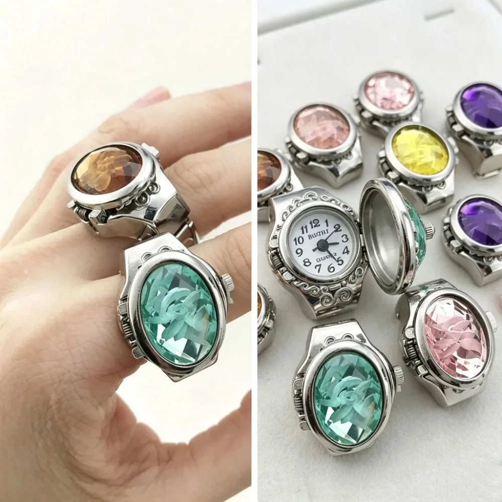 Vintage Oval Quartz Finger Ring Watch Ellipse Shape Mini Finger Clock for Women Daily Gifts