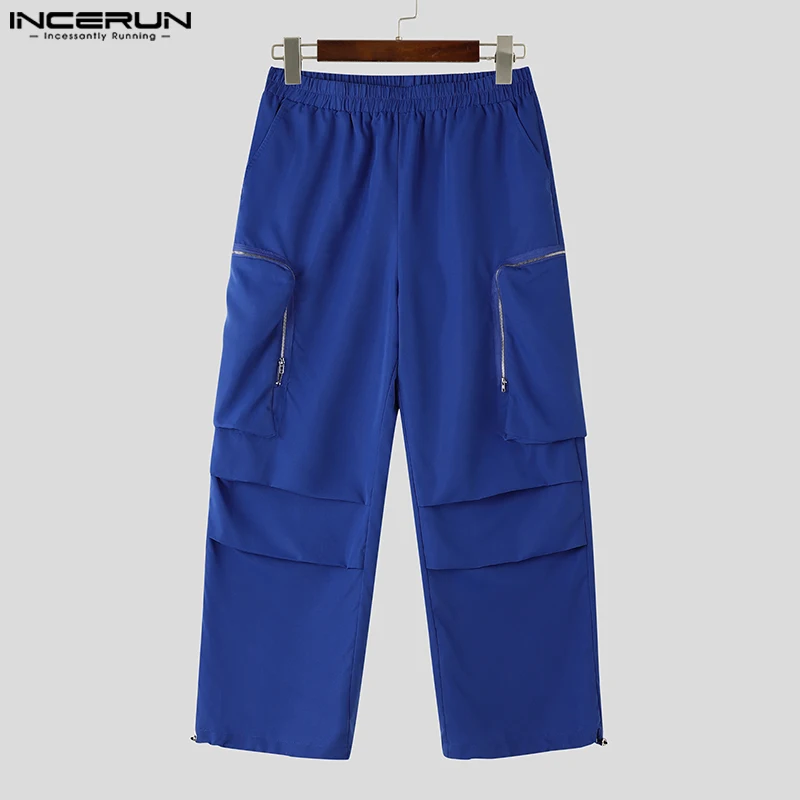 INCERUN-pantalones holgados de cintura elástica para hombre, ropa de calle informal con bolsillos, a la moda, S-5XL, 2024