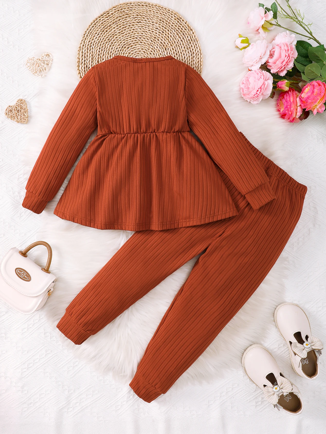 2PCS Kids Girl Clothing Set Solid Pit strip knitt Long Sleeve Suit Autumn&Winter Elegant Europe&America Children Outfit 4-7Years