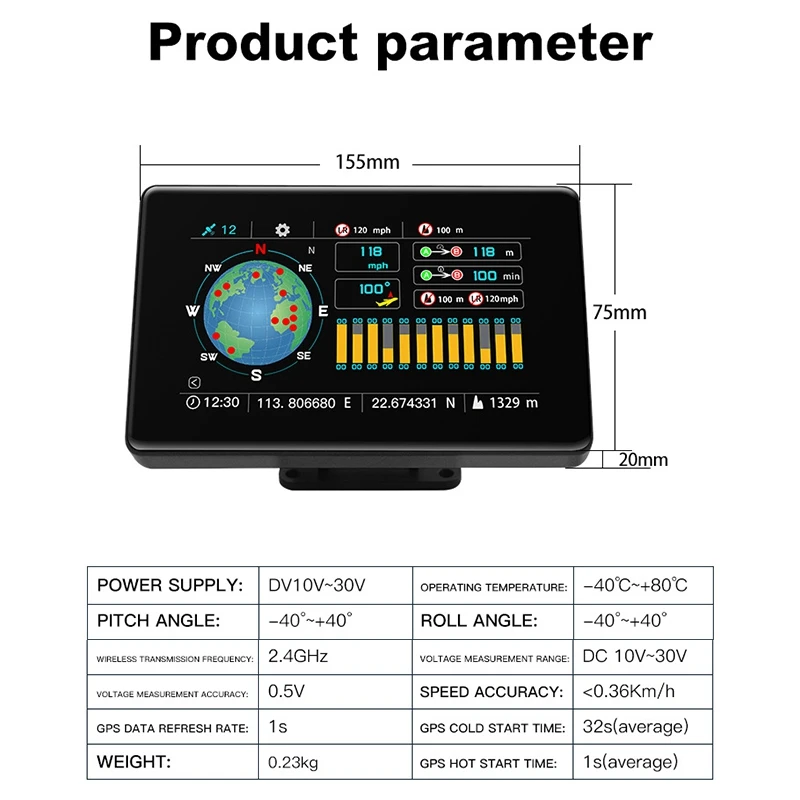 C20 HUD Car OBD Head Up Display Vehicle Speed Altitude Mileage Time Compass Level Head-Up Display