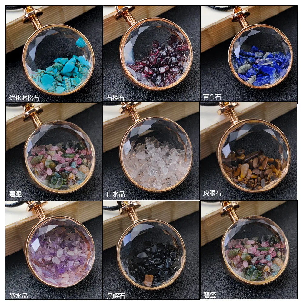 Cross-border amethyst tourmaline crystal bottle pendant, tiger eye blue gold gravel drift bottle necklace female, foreign trade