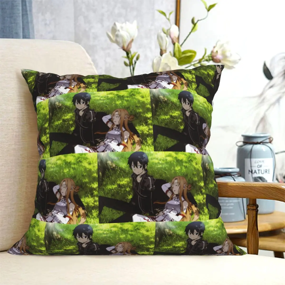 Sword Art Online Sao Yuuki Asuna Anime Square Pillowcase Cushion Cover Pillow Case Throw Pillow Cover for Home Sofa Living Room