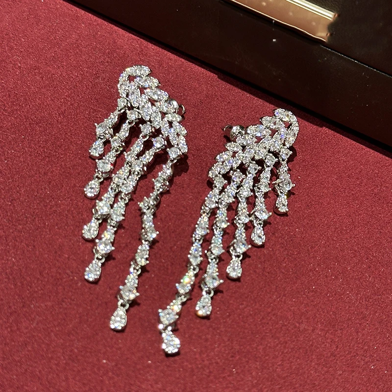 

Wheat ear leaves water drops zirconia long tassels water drop earrings wings flash ear accessory