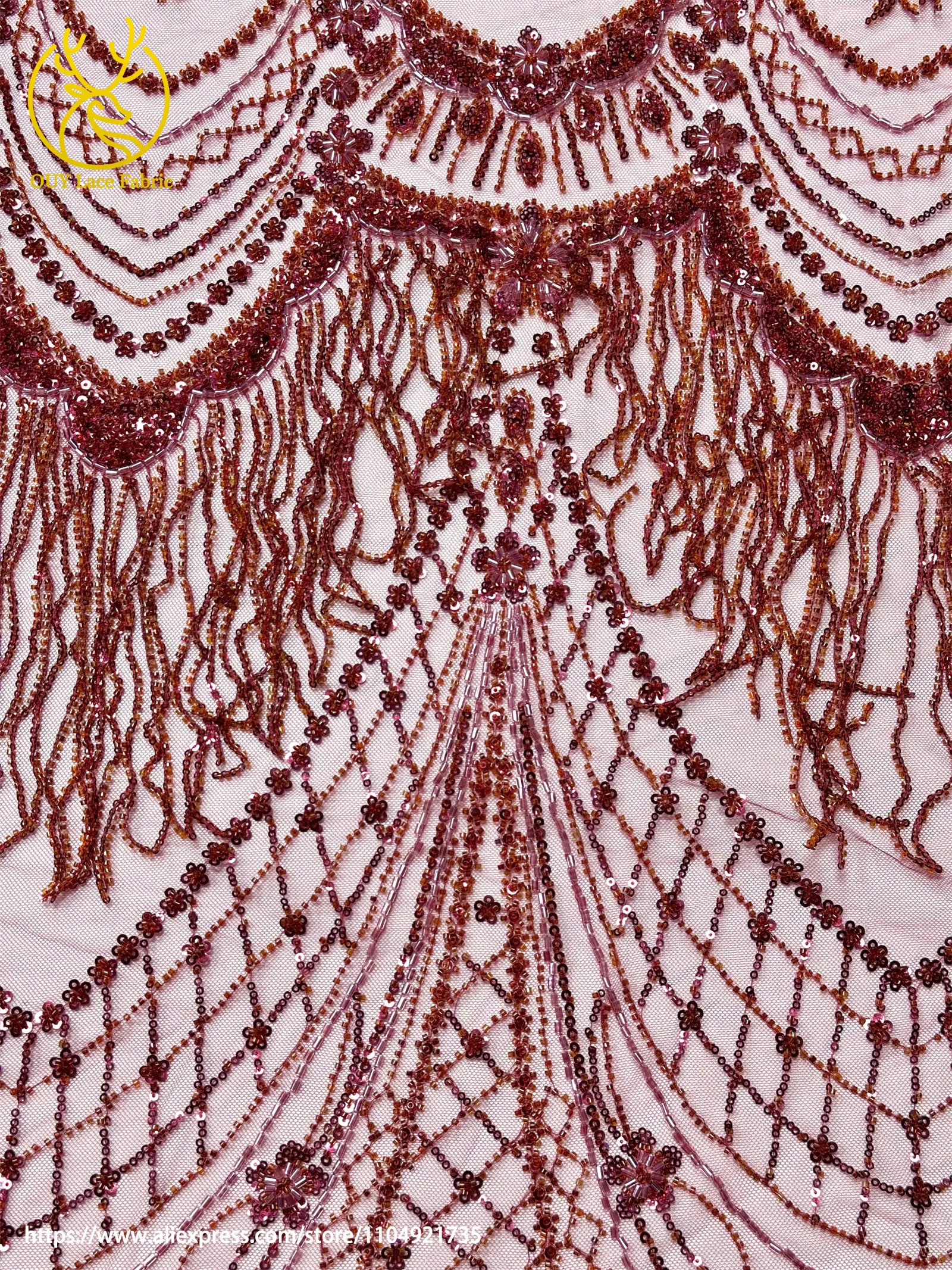 3D Luxuriöser Afrikanischer Handgefertigter Perlen-Spitzenstoff 2026 Französischer Nigerianischer Pailletten-Spitzenstoff für Brautkleider und Hochzeitskleider – Detail 9