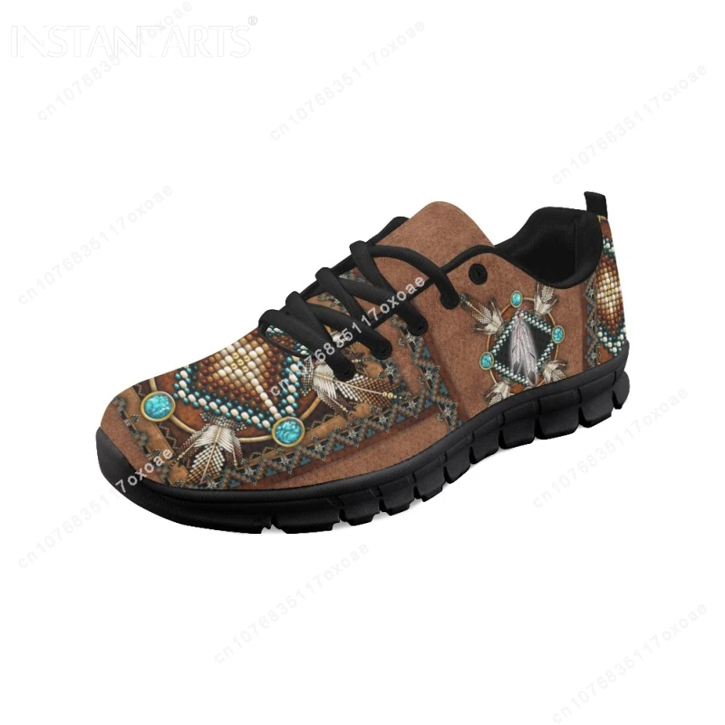 Luxury Brand Tribal Pattern Lady Mesh Sneakers Casual Running Shoes for Women Tribal Ethnic American Print Flat Shoe