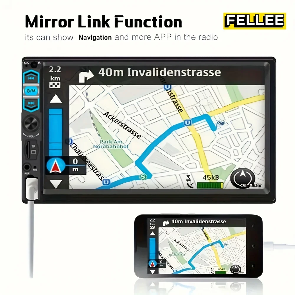 وحدة رأس ستيريو MP5 لراديو السيارة مقاس 7 بوصات مع ملاحة وصلة مرآة FM/USB/AUX/عرض لوحة 2 DIN