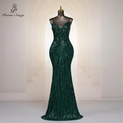 Vestidos de Noche de sirena verde con cuello en V para mujer, vestidos de graduación, Maxi vestido de fiesta, hermosos vestidos de noche