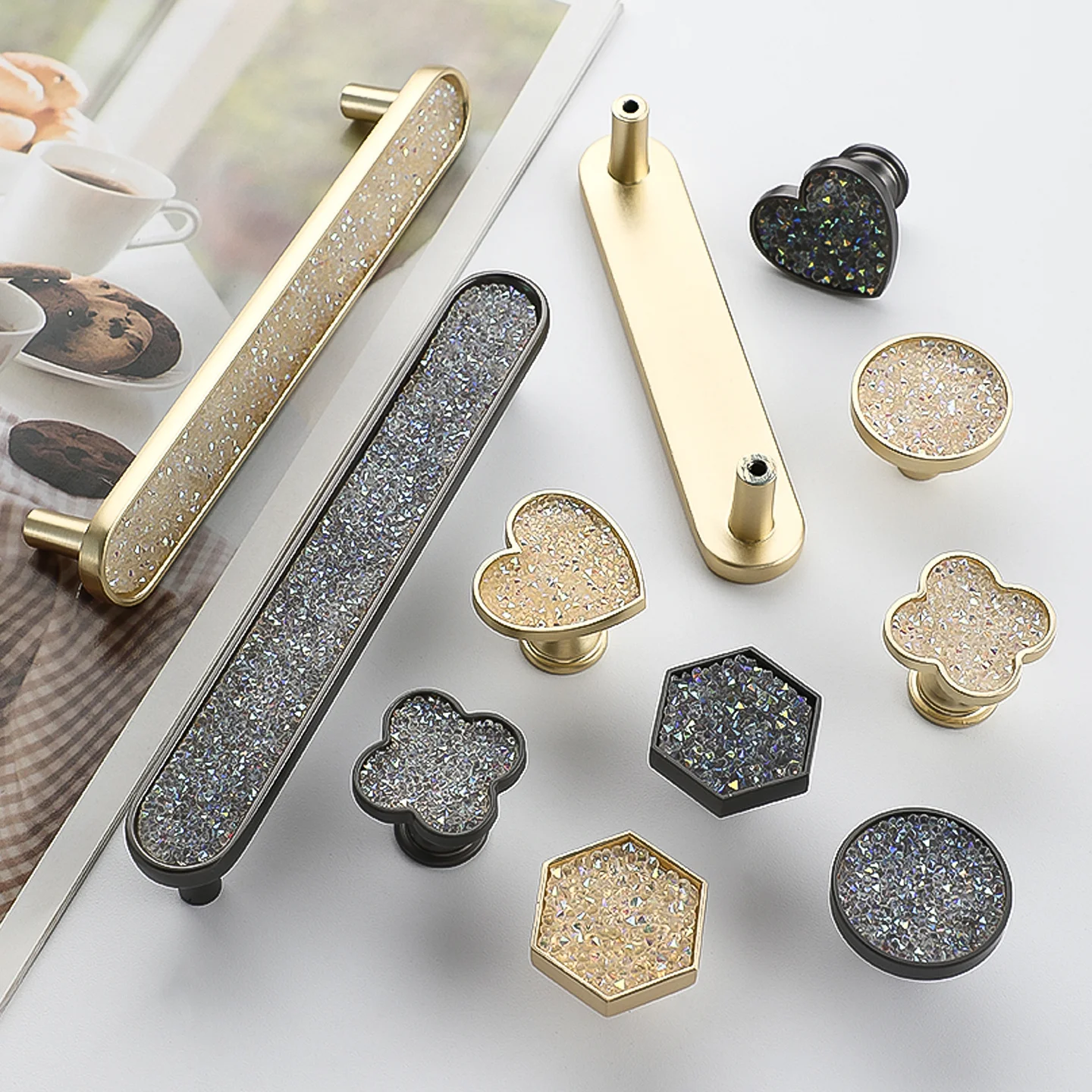 Handles Drawer Cabinet Furniture Kitchen Handles for Cabinet Knob Door Drawer Furniture Kitchen Knob High-End Diamond Grey Gold