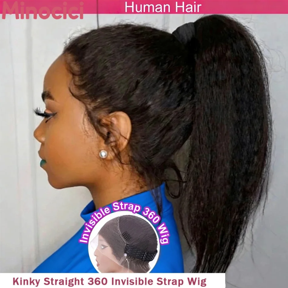 

Накладные парики из натуральных волос Kinky Straight с фронтальной шнуровкой 360, невидимым ремешком, HD-шарниром, предварительно выщипанными прядями, бразильские волосы, парик 360 Full Lace для женщин, 40 дюймов