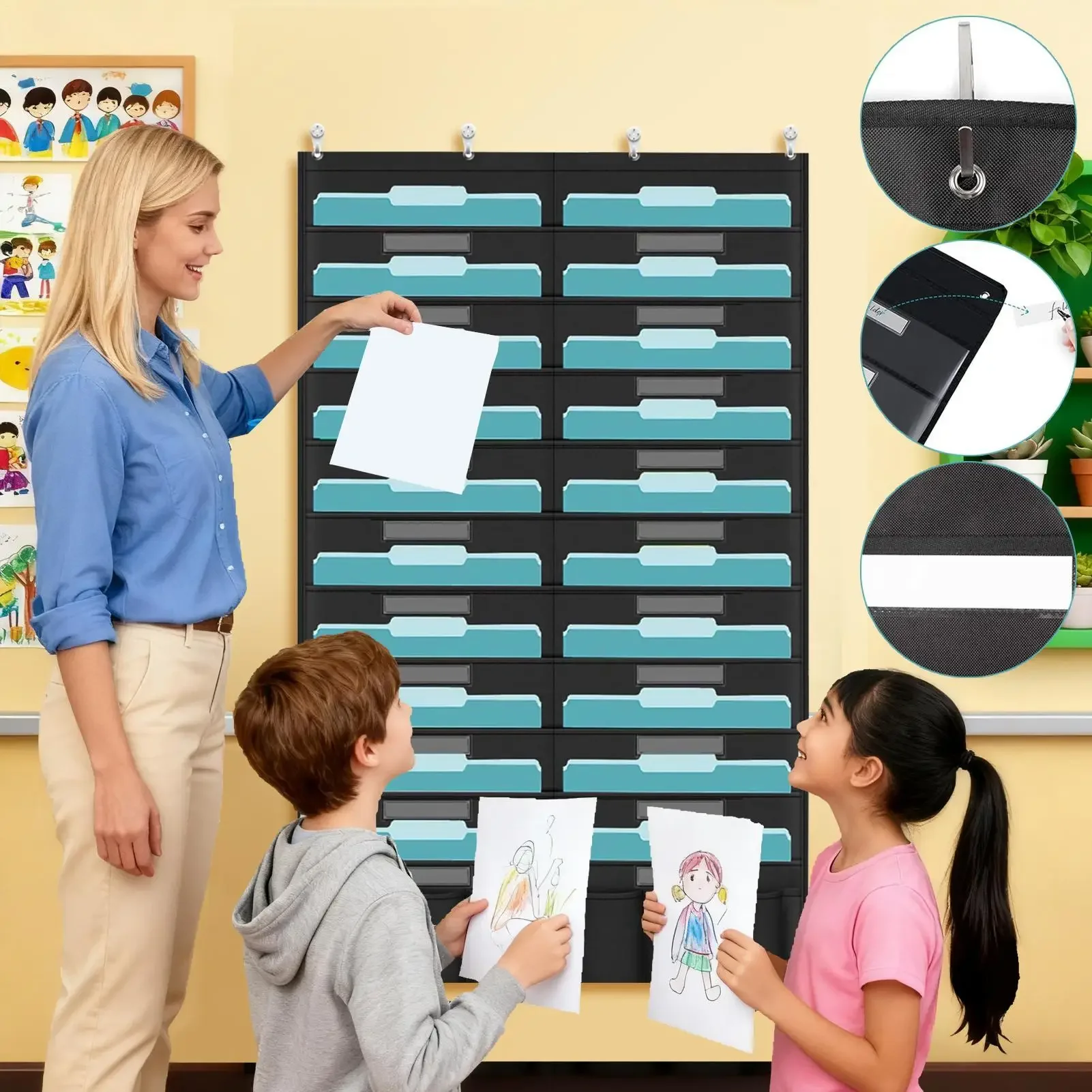 Wall File Organizer 20-Pocket Chart Space Saving Organization Organizer File Wall Mount Pockets for School Classroom Door