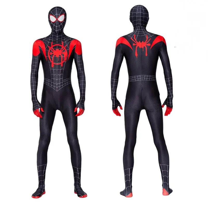 SpiderVerse عصر جديد مايلز موراليس سبايدر مان تأثيري حلي كامل ارتداءها ثلاثية الأبعاد طباعة قلنسوة بسحاب السراويل السوداء فستان الهالوين
