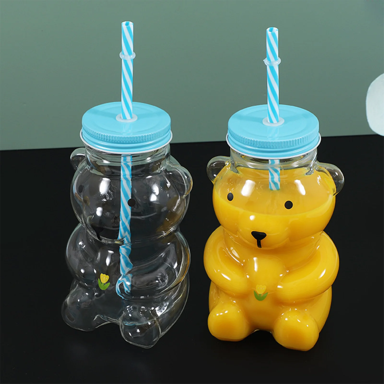 

500ml Cartoon Glass Cup High Temperature Resistant High Borosilicate Glass Cup With Straw Lovely Bear Shaped Transparent Cup