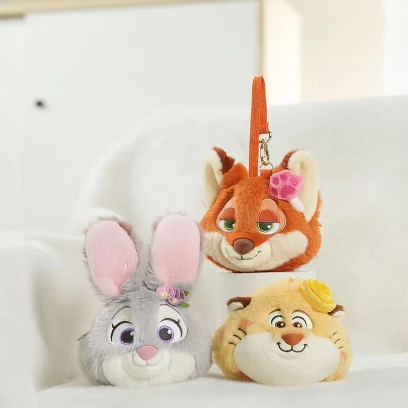 Disney Zootopia Judy Nick Clawhauser Thicken Fluffy Plush Zipper Coin Purse Keychain Key Storage Decompress Backpack Decoration