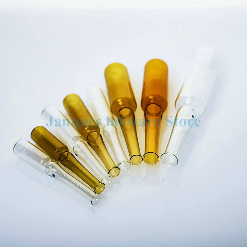 랩 투명 갈색 유리 유연한 앰플 병, 곡선 목 앰플, 액체 약 병, 1 ml, 2 ml, 5 ml, 10 ml, 20ml