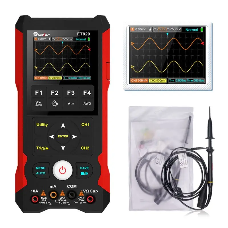 3in1 TFT Color Screen Dual Channel Oscilloscope Multimeter Singal Source 250MSa/s 80MHz Amplitude AI Preview Waveform Generator