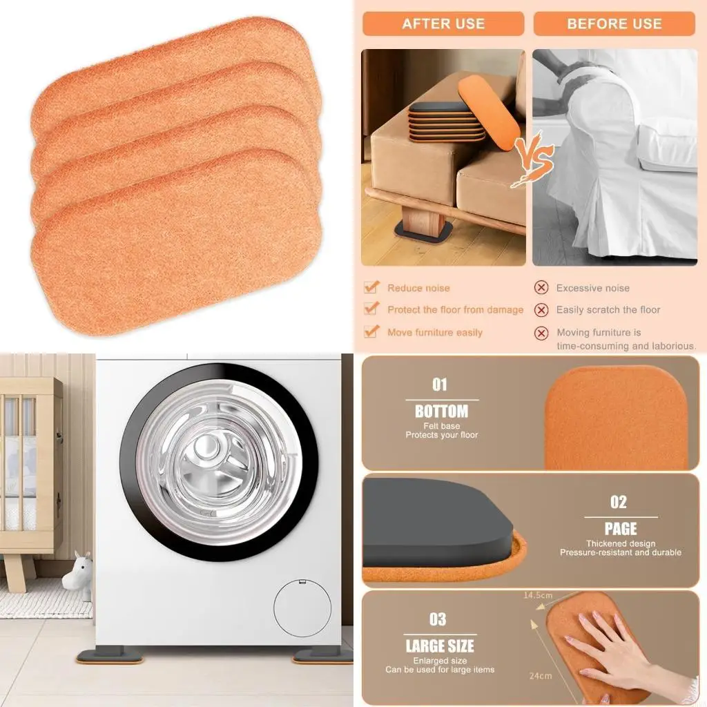  Rectangular Furniture Sliders Multiple Purpose Not Slip Furniture Pad Strong Furniture Floor Guards for Smooth Moving