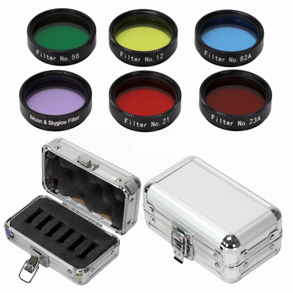 1.25inch 6 Color Filter Lens Yellow Orange Red Green Blue Purple Moon Nebula Photo with Metal Storage Box Case M28.6X0.6mm