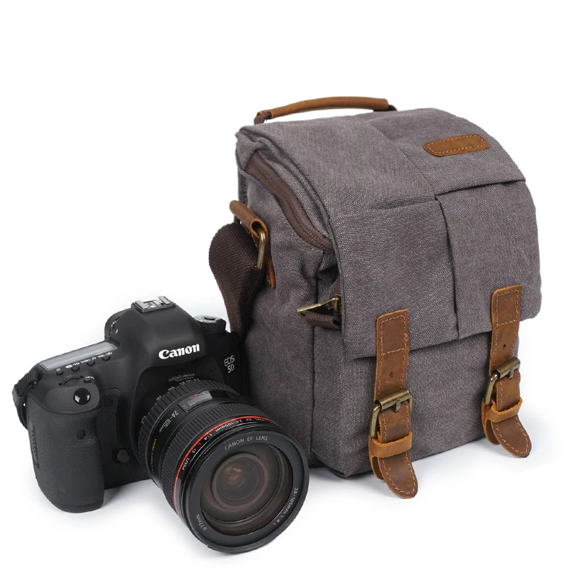 

Men Vintage Oil Waxed Canvas Shoulder Bags Shockproof DSLR Camera Bag Waterproof Canvas messenger Crossbody Bags for men 2020