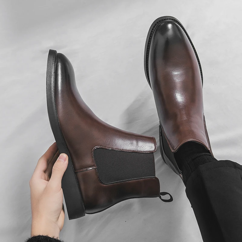 

Высококачественные мужские удобные рыцарские сапоги с острым носком, короткие конские сапоги, осенние брендовые мужские дышащие кожаные ботинки «Челси»