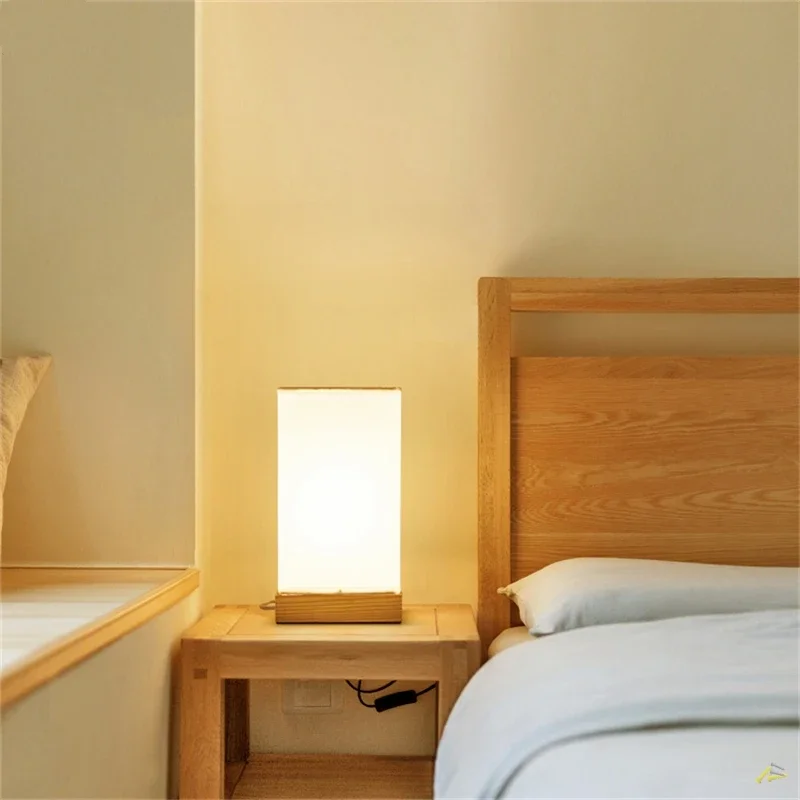 Modern Solid Wood Table Lamps LED Glass Lampshade Desk Lights Bedroom Beside Lamp Living Room Table Light Lighting Fixtures