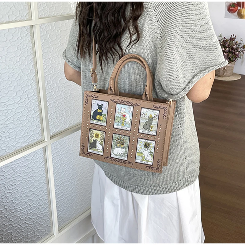 Neue Katzenelfen-Handtasche: Stylische, vielseitige Damen-Umhängetasche, trendige Fantasy-Schultertasche, quadratische Tragetasche, Aktentasche mit Stauraum – Detail 31