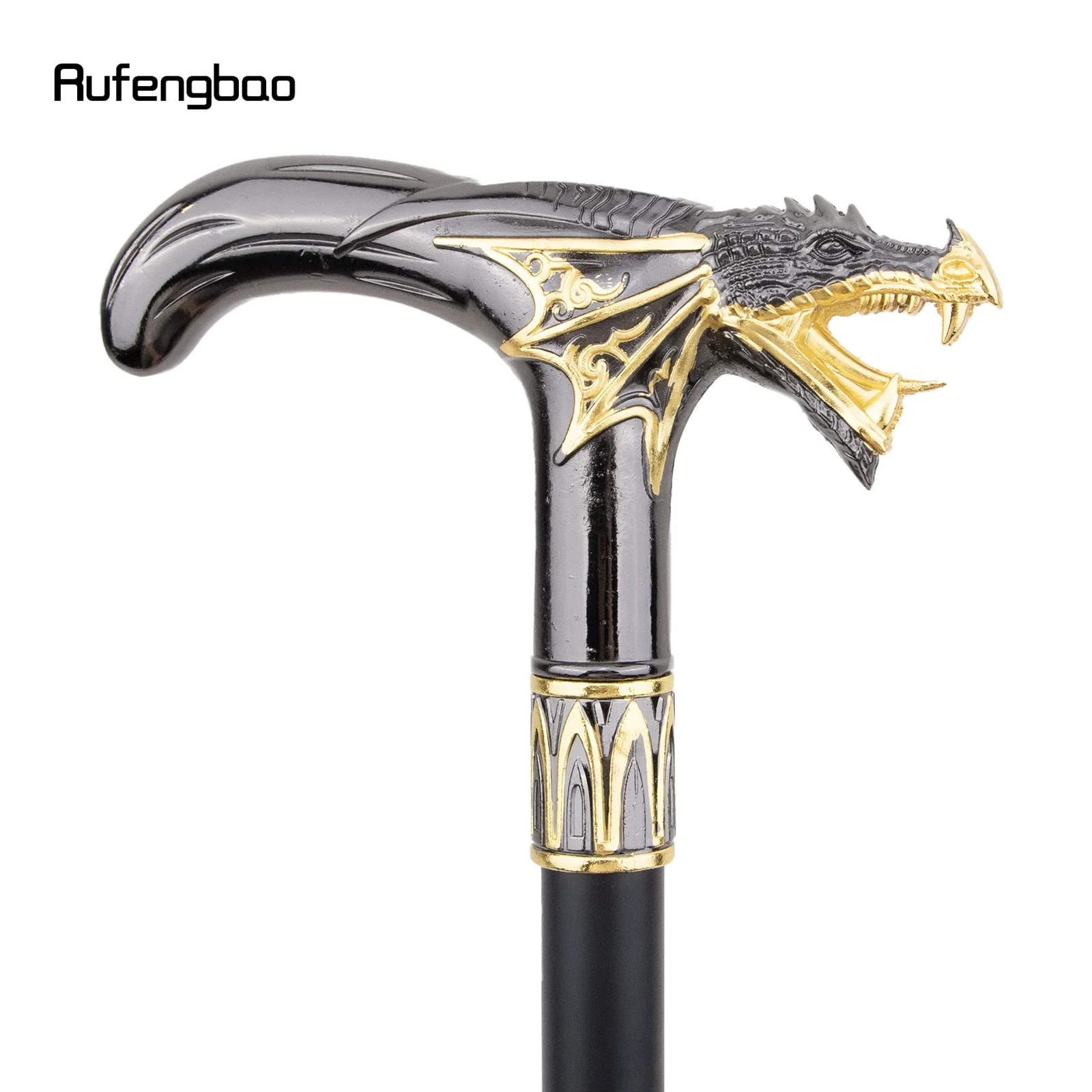 Black Golden Dragon Head Fashion Walking Stick Decorative Stick Cospaly Vintage Party Fashionable Walking Cane Crosier 93cm