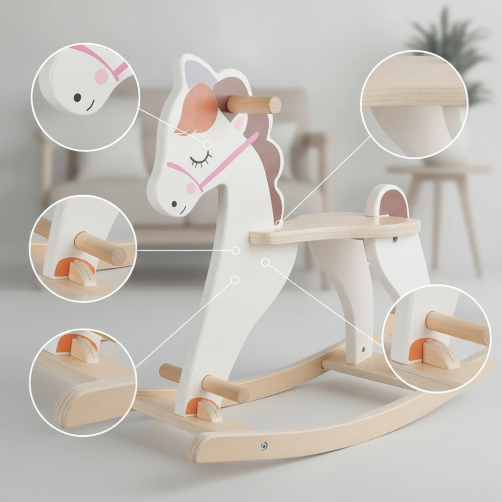 Wooden Rocking Horse NordicStyle Rocking Horse Mount-on Toy Stable Rocker Sturdy for Toddlers, Playroom, Nursery