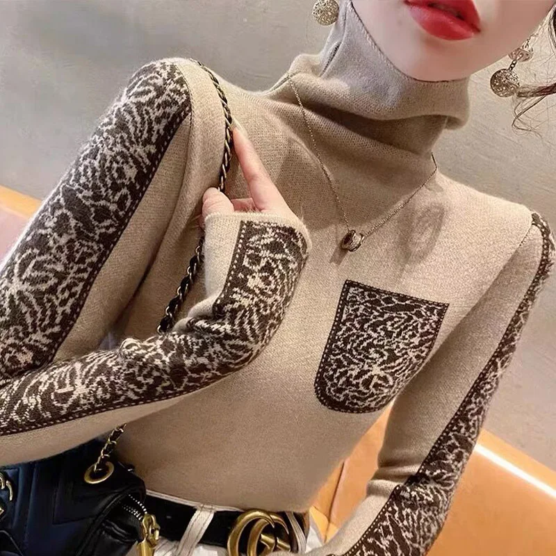Pull à col roulé pour femme, haut vintage élégant, doux, mince, confortable, début du printemps, mode à l\'intérieur