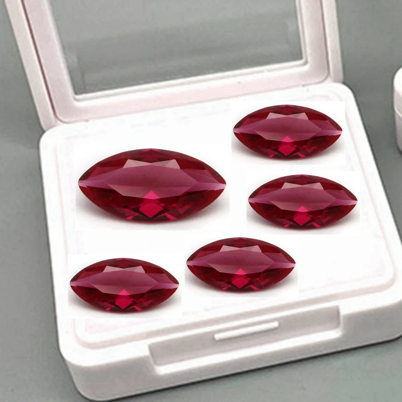 Boxed Marquise Ruby Glow Under UV Light 10×20mm Mohs Hardness Gems for Jewelry Making/Collection/Gift Precious Stones