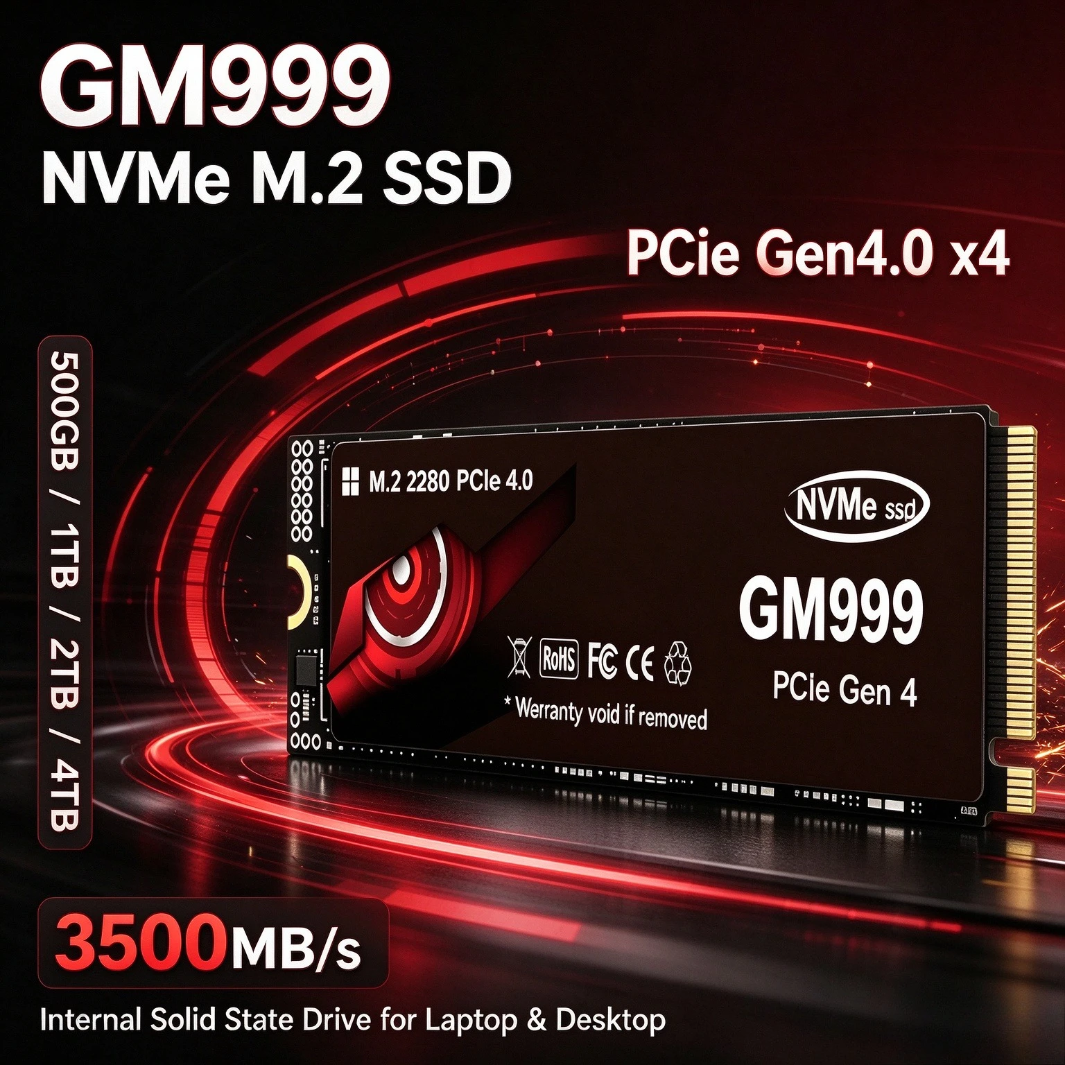 Internal Solid State Drive Hard Disk GM999 M.2 NVMe SSD 500GB 1TB 2TB 4TB 2280 PCle Gen4.0 x4 3500MB/s  for Laptop Desktop