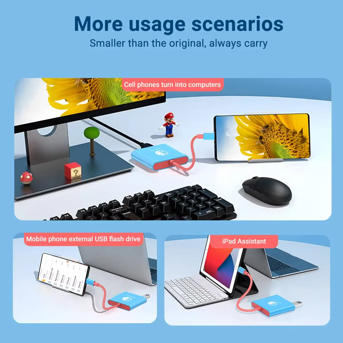 Estação de acoplamento portátil NS Nintendo Switch TYPE-C Hub com HDMI e USB 3.0 Perfeito para viagens e jogos