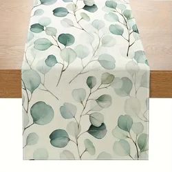1pc Table Runner Green Eucalyptus Leaves Pattern Table Runner Restaurant Decoration Table Runner Wedding Party Table Accessories