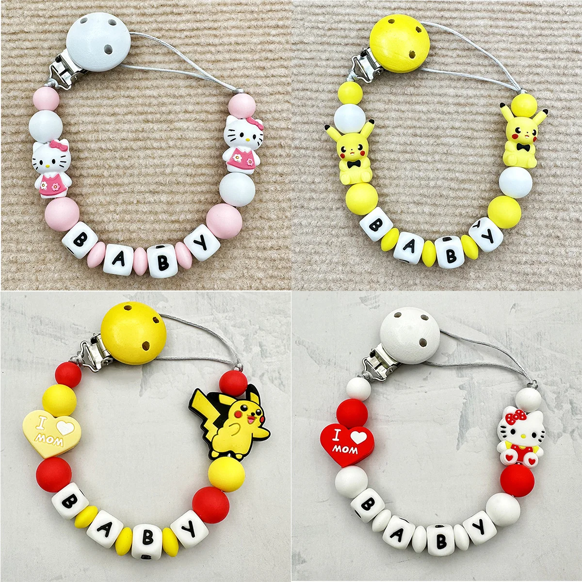 

Customized English Silicone letter Name Baby Silicone Pendant Pacifier Clips Chains Holder Teether Baby Kawaii Toy Gifts