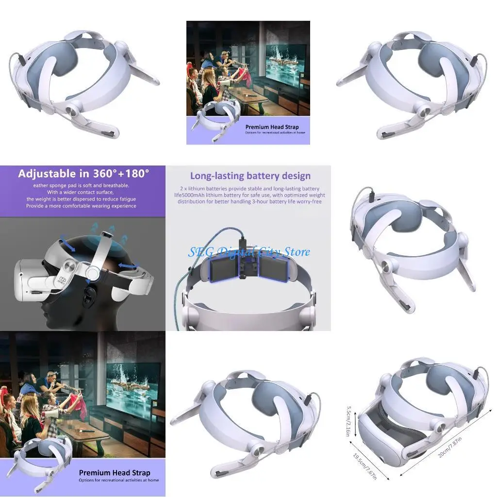 

U75B 5200mAh Rechargeable Headstrap for Q 3 Replacement Headsets Comfortable Headband Reduce Face Pressure