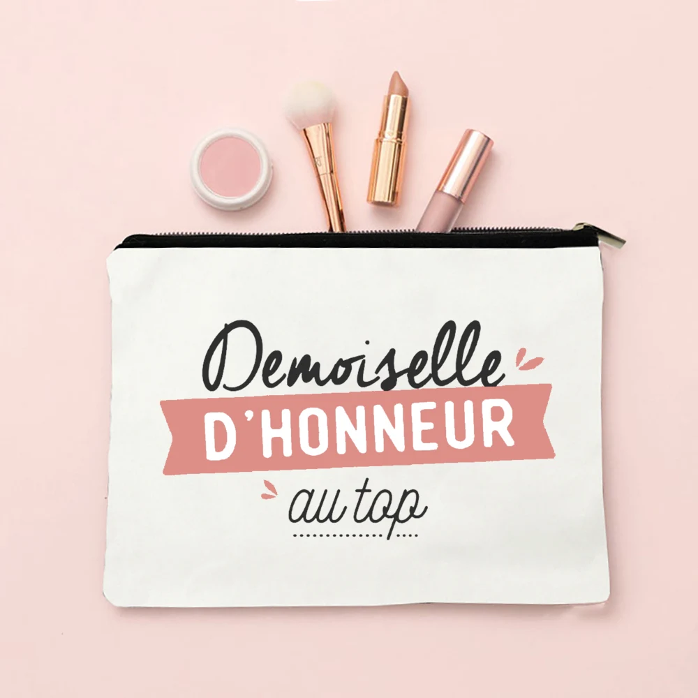 French Print Makeup Bag Bachelorette Party Bridesmaid Cosmetic Bags Travel Toiletries Storage Pouch Wendding Gift for Bridesmaid