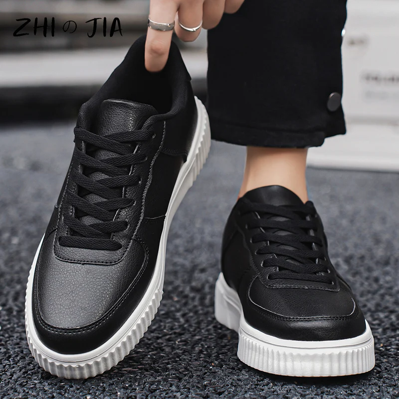 37-50 Ultra Light Plus Size Shoes Black Classic Men\'s Footwear Fashionable Leather Casual Matching Shoes Youth Flat Sneaker