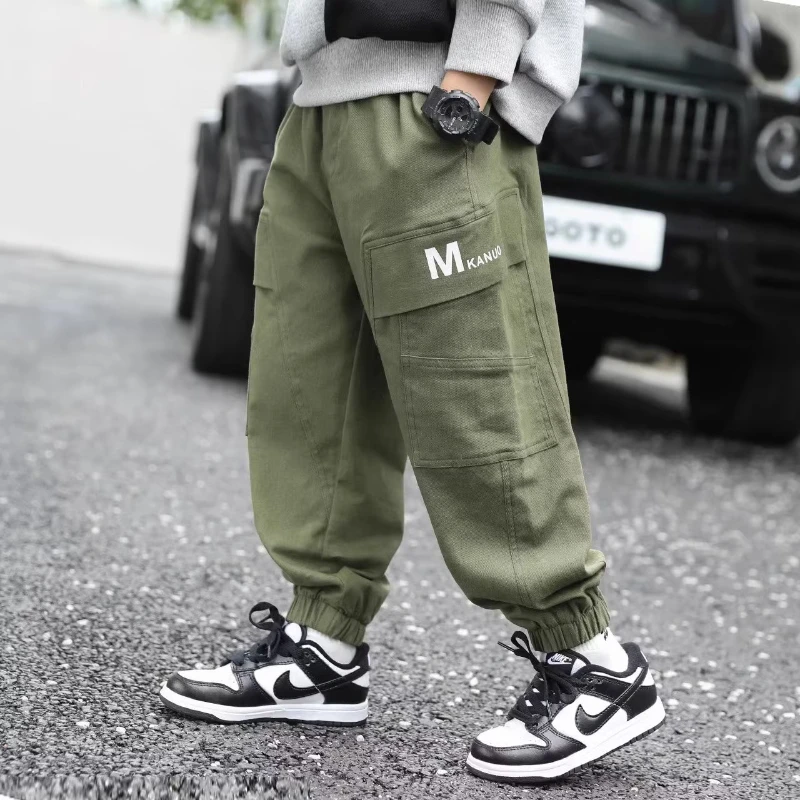 Spring & Autumn Boys Pants 2023 New Children Cargo Pants Sport Casual Pants Teenage Fashion Versatile Pockets Cargo Pants