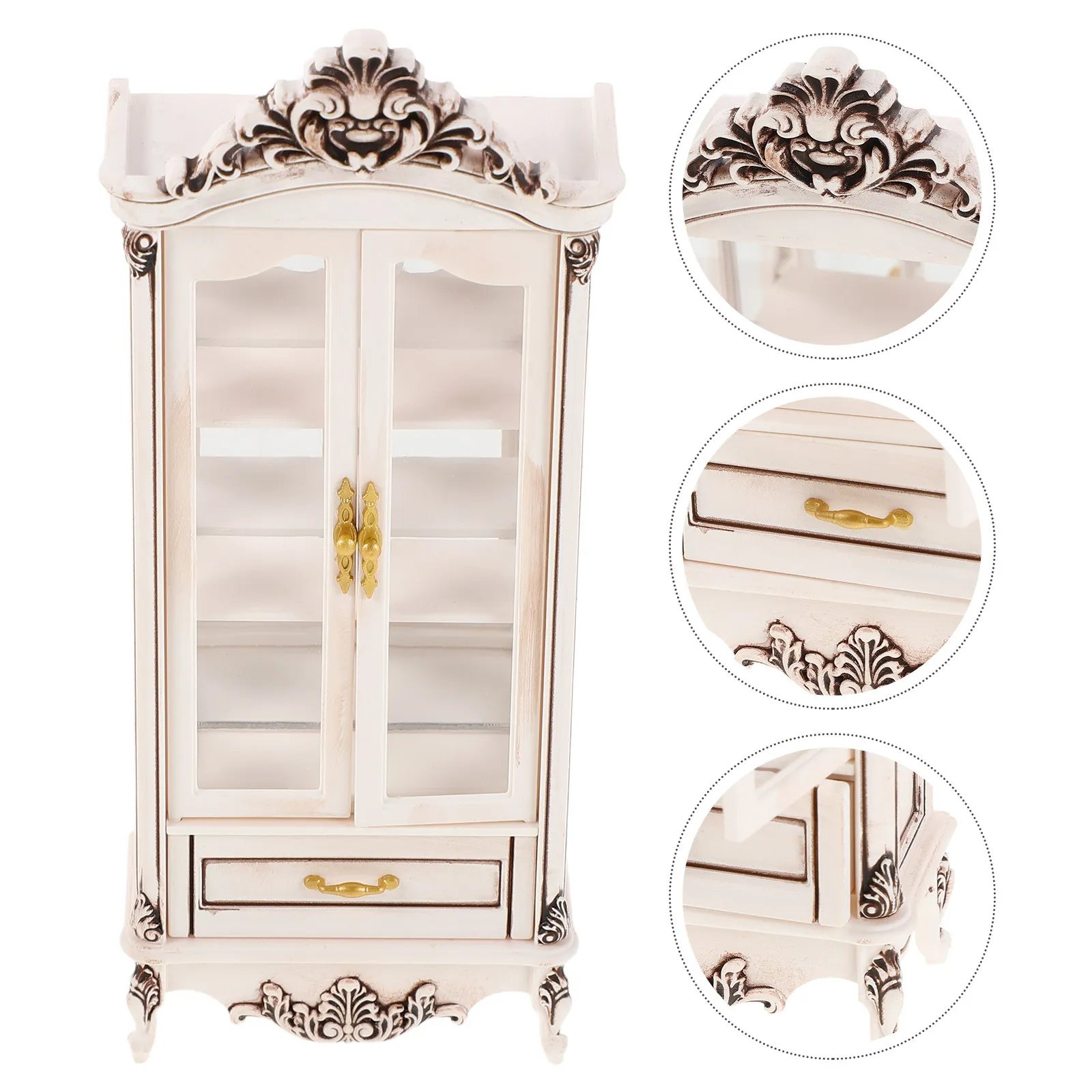 

Mini House Cabinet European Style Double Door Wine Cabinet Miniature Tiny Wood Furniture Living Room Miniature Furniture