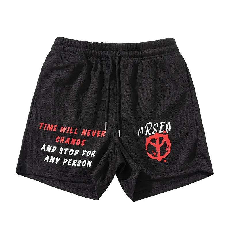American knee length shorts for men's summer fashion brand ins loose round neck letter high street Japanese couple quarter pants