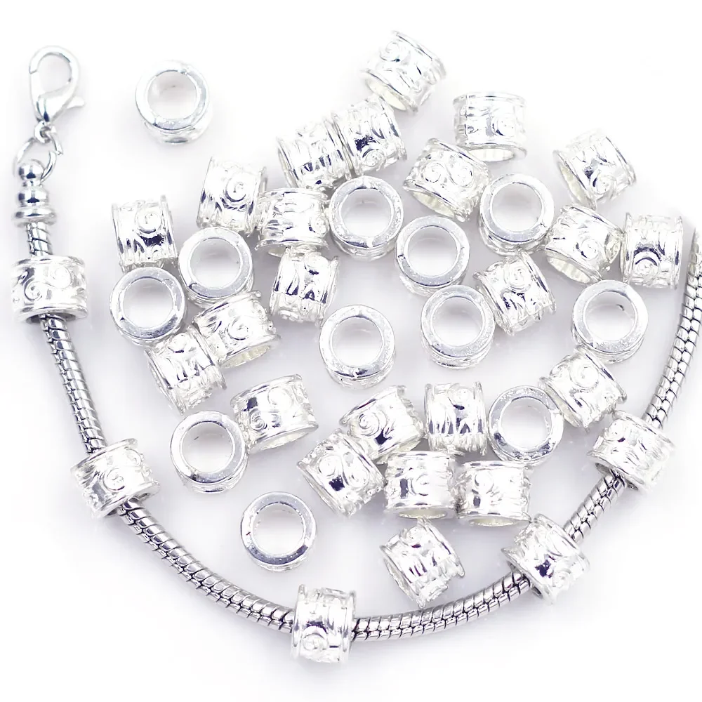 

20Pcs Spacer European Beads Cloud Flower Zinc Metal Round Silver Plated Fit Charms Bracelets Jewelry DIY Finding 9x7mm