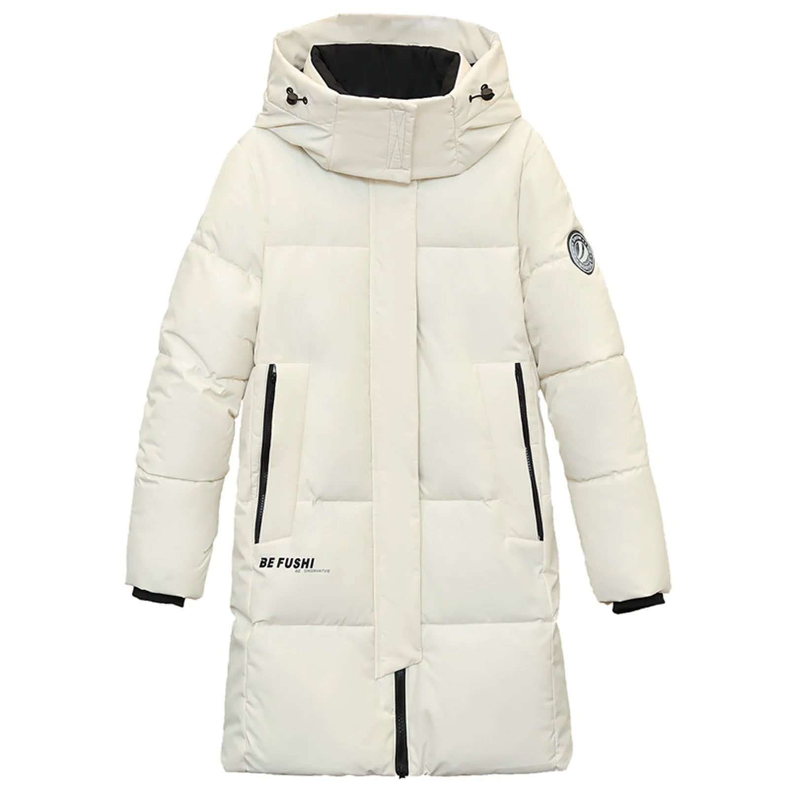 Dames Winter Puffer Jas Stijlvolle En Nieuwe Verdikte Capuchon Midi Gewatteerde Jas Effen Kleur Thermische Jas