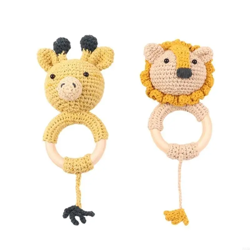 F62d Crochet Rattle Baby Handbell Toddlers Cartoon Animal Rattle Infant dentition jouet