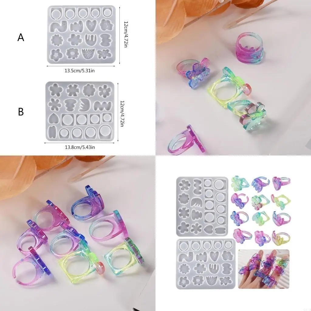 Irregular Flower Ring Silicone Mold with Different Sizes Epoxy Resin Mould for Crafts Beginners Jewelry Making Supplies