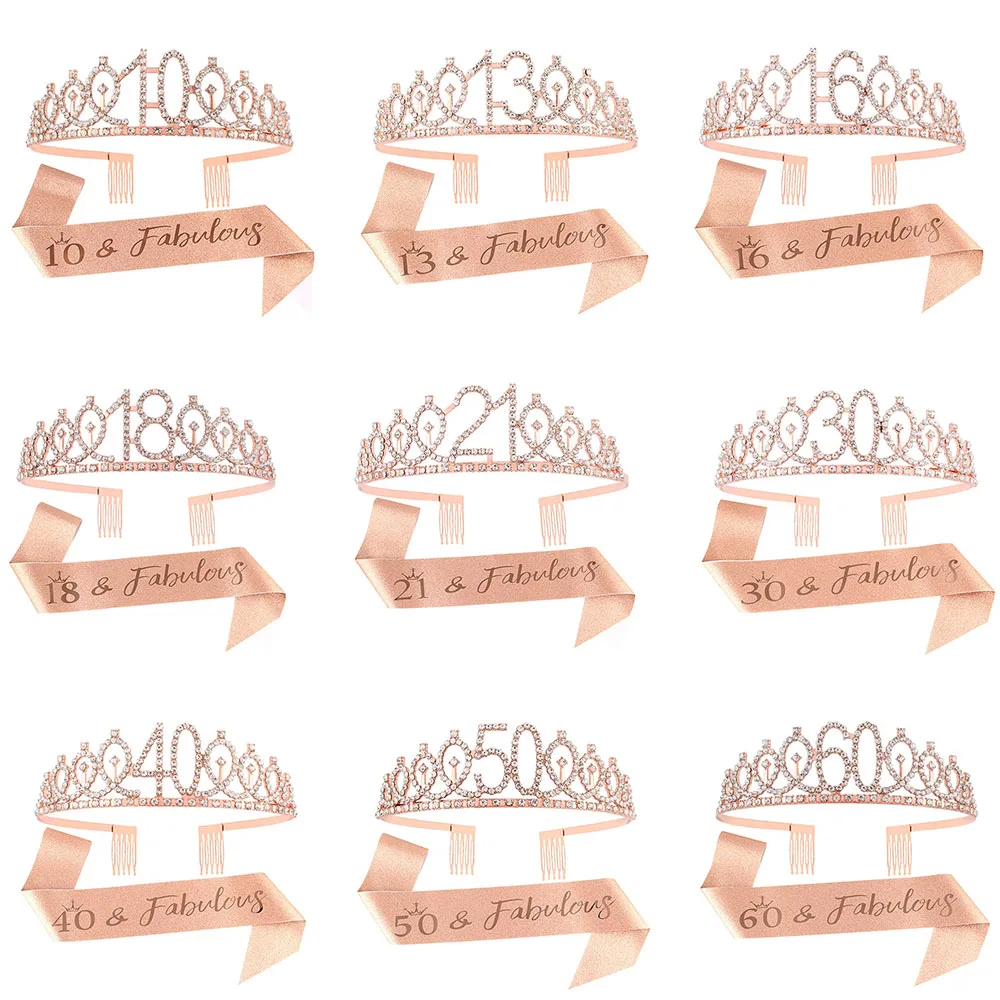 Geburtstags-Tiara, Krone und Schärpe für Frauen und Mädchen, süß, 13., 16., 21., 30., 40., 50. 60. Geburtstag, Party-Dekoration, Gastgeschenke – Detail 5