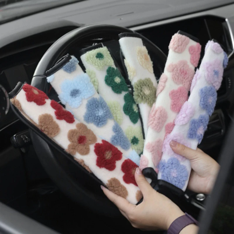 

1Pc Floral Car Safety Belt Cover Soft Faux Fur Sunflower Shoulder Protector Cushion Pad Cute Car Styling Interior Accessories