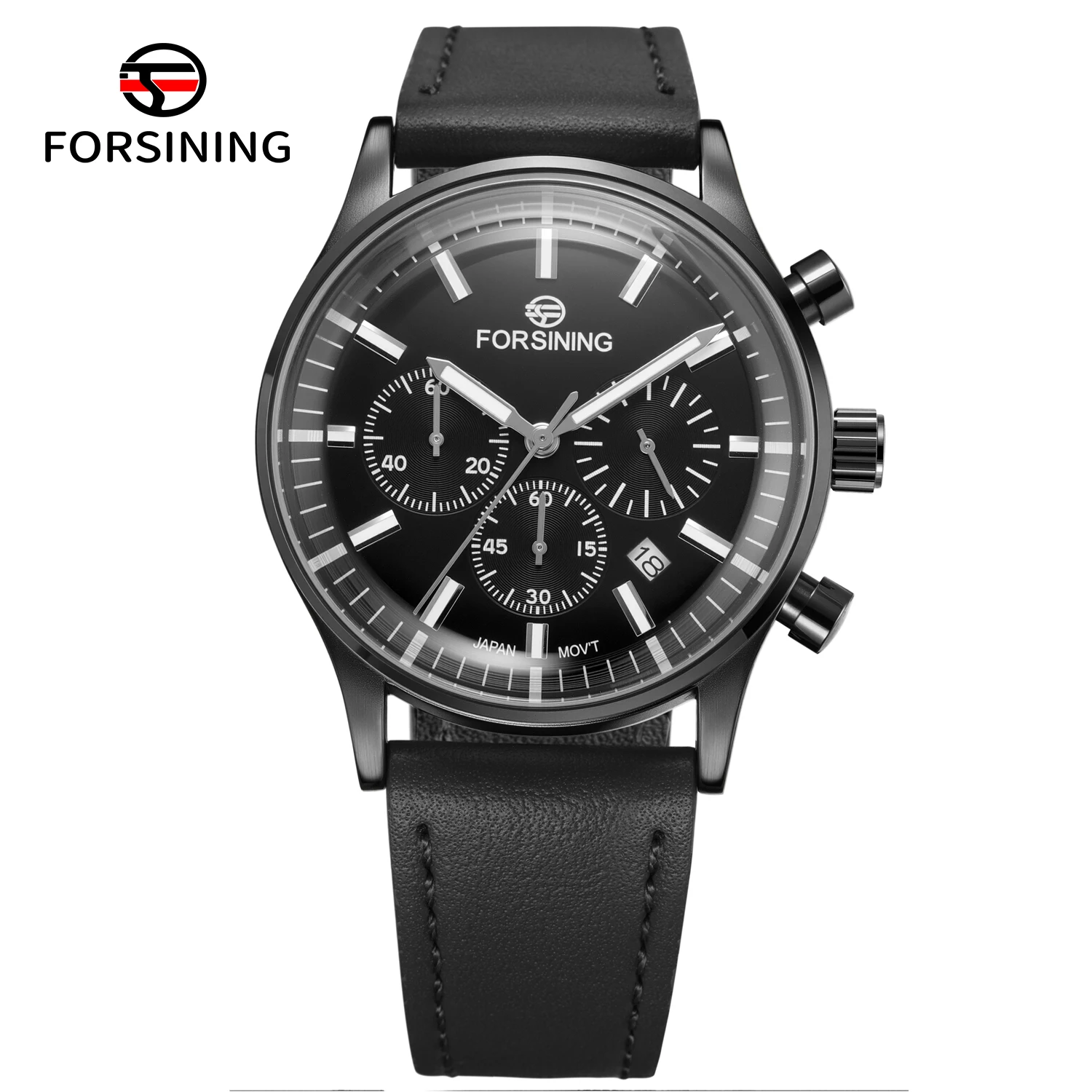 Forsining Original Factory Wholesale Men's Luxury Fashion Quartz Movement Wrist Watches Date Stop Watch Function Leather Band